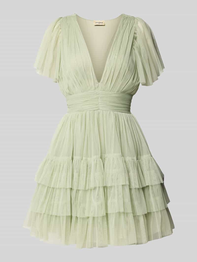 Lace & Beads Cocktailjurk met gelaagde look en V-hals