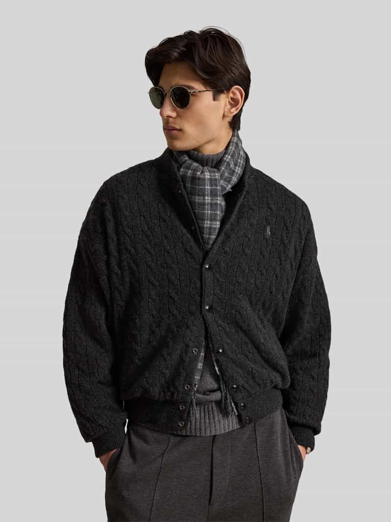 Polo Ralph Lauren relaxed fit gebreid jack van mix van wol en kasjmier met kabelpatroon