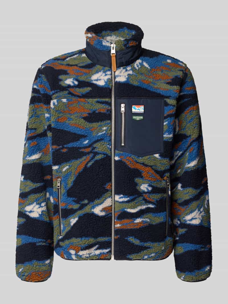 Fleecejack in all-over look met opstaande kraag