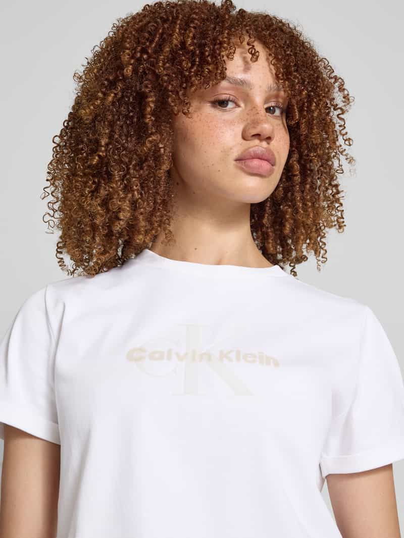 Calvin Klein Jeans Kort T-shirt met geribde ronde hals