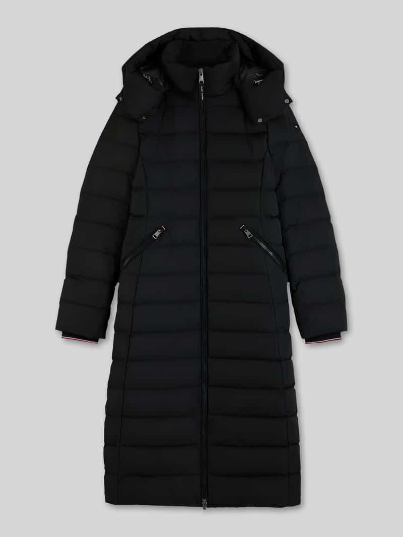 Tommy Hilfiger Slim Fit lange donsjas met stormboeien