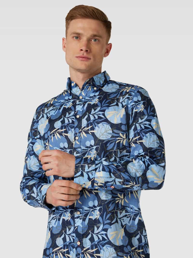 Christian Berg Men Regular fit linnen overhemd met all-over bloemenprint
