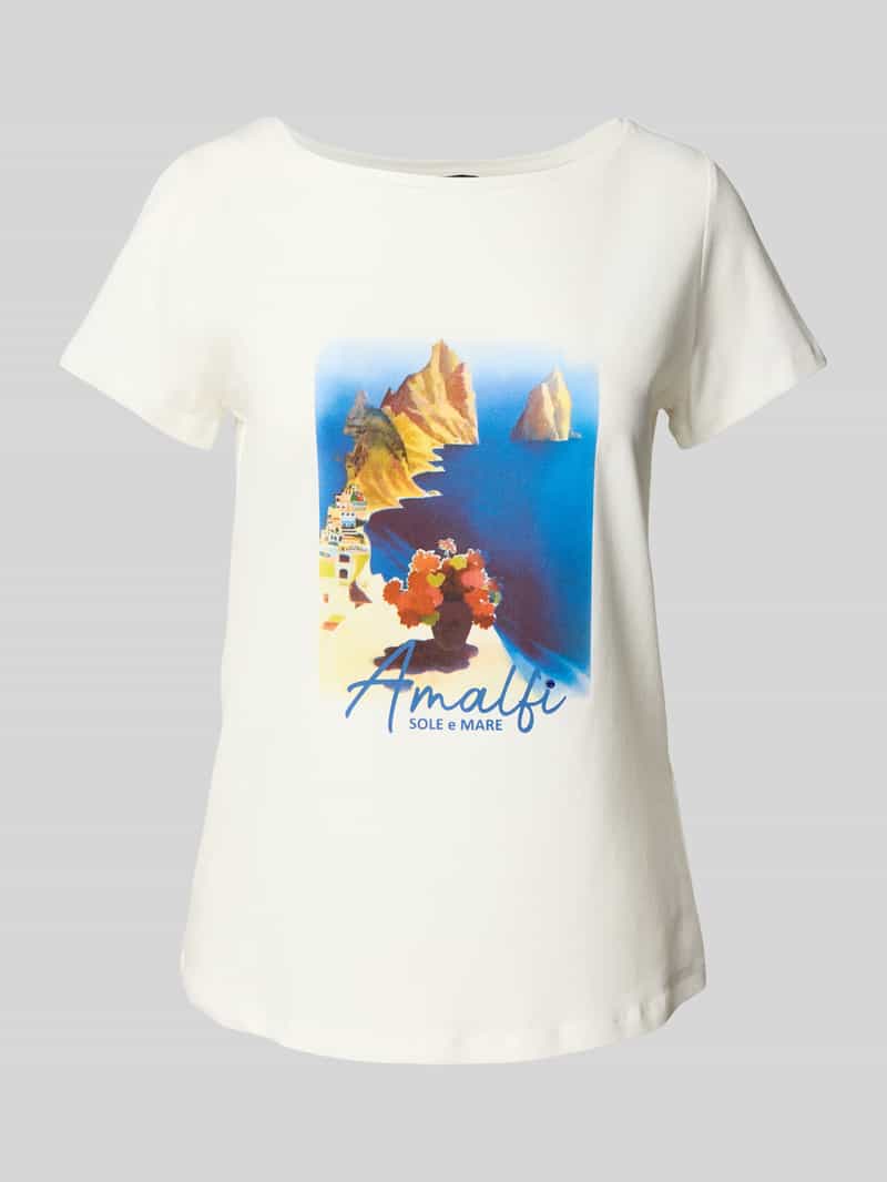 T-shirt met geribde ronde hals