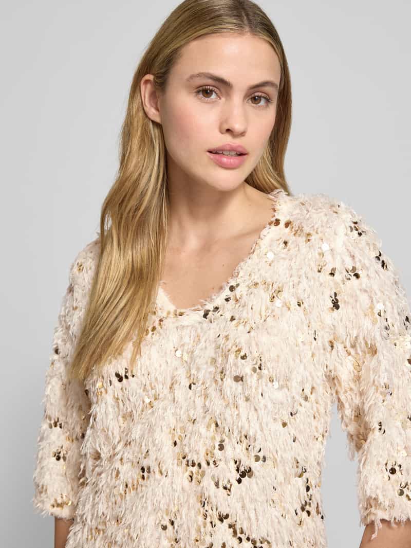 FREE QUENT T-shirt met veren en pailletten model 'NOLLA'