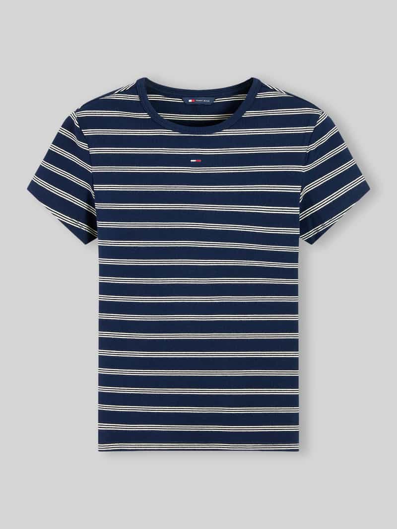 Tommy Jeans Slim Fit T-Shirt aus Baumwoll-Mix in Marine, Größe S 2098283S