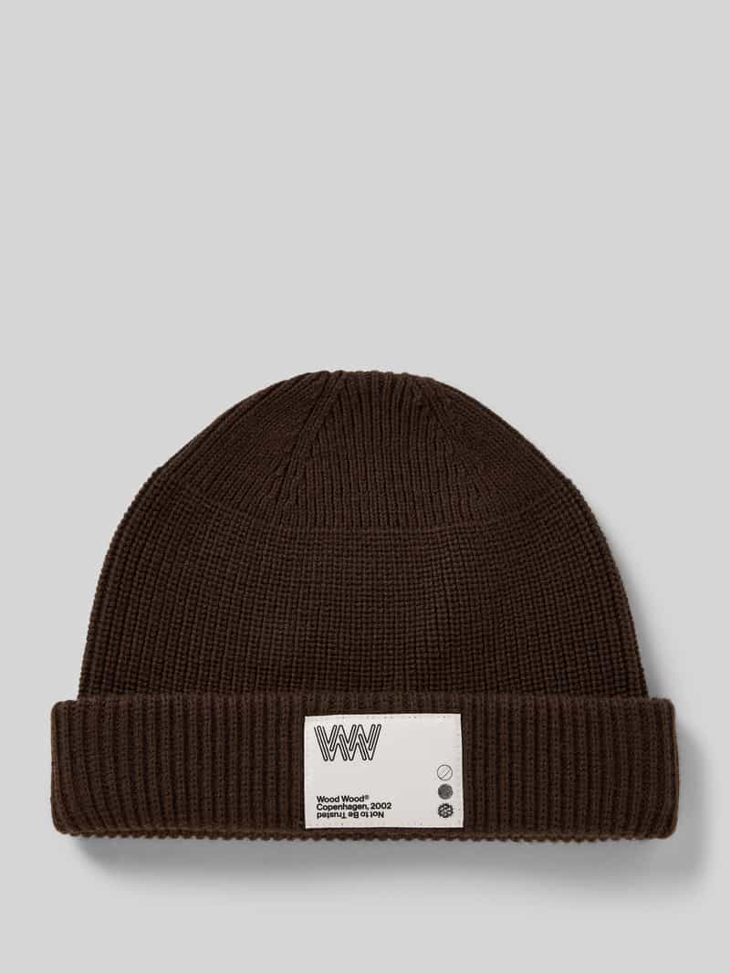 Regular fit muts van wolmix met logopatch, model 'Milo'