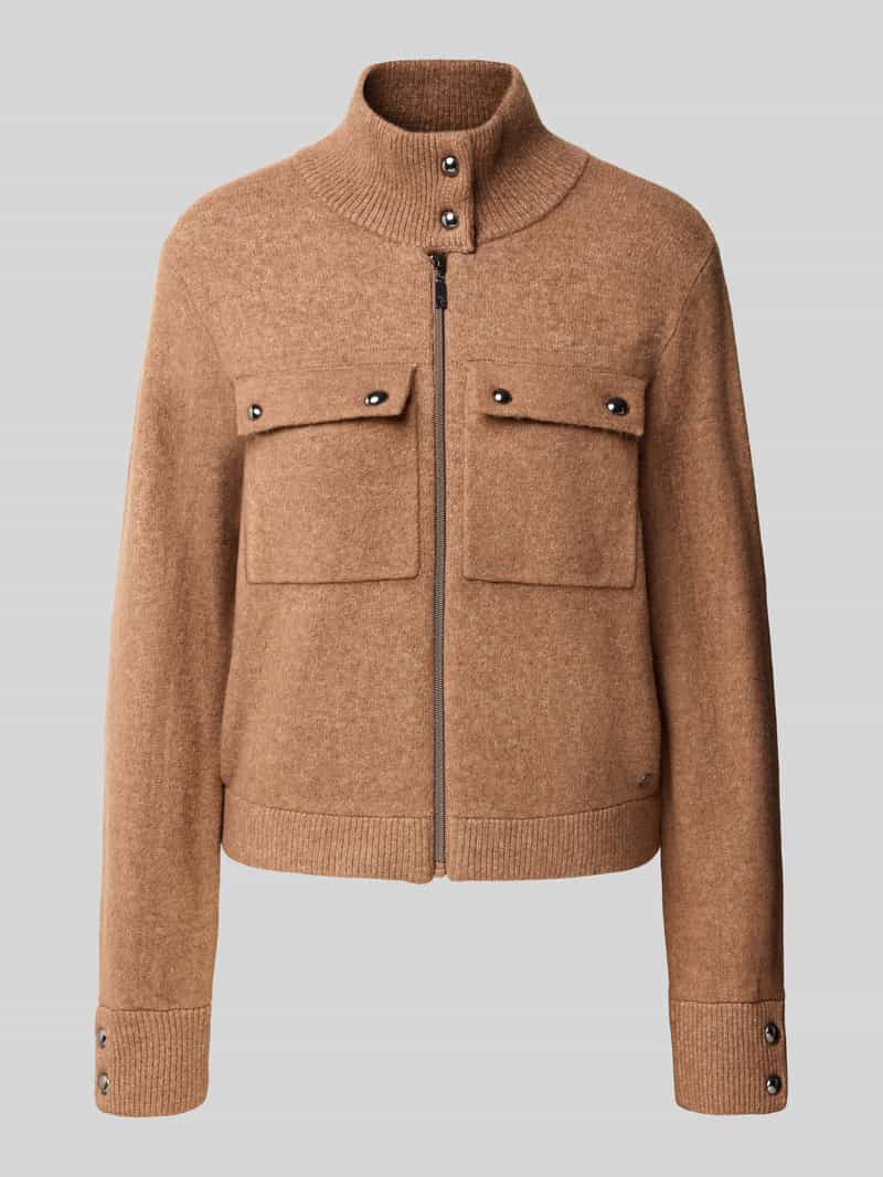Monari relaxed fit gebreid jack met opstaande kraag en borstzakken