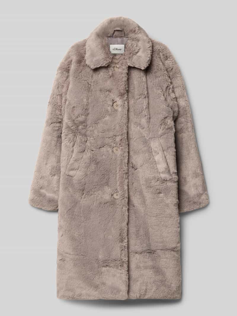 s.Oliver RED LABEL Regular fit lange jas van imitatiebont met platte kraag
