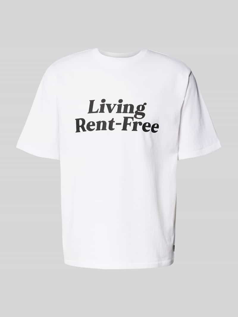 T-shirt met geribde ronde hals