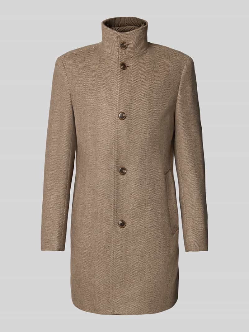 Boss Slim fit lange wollen jas met visgraatmotief model 'HYDE'
