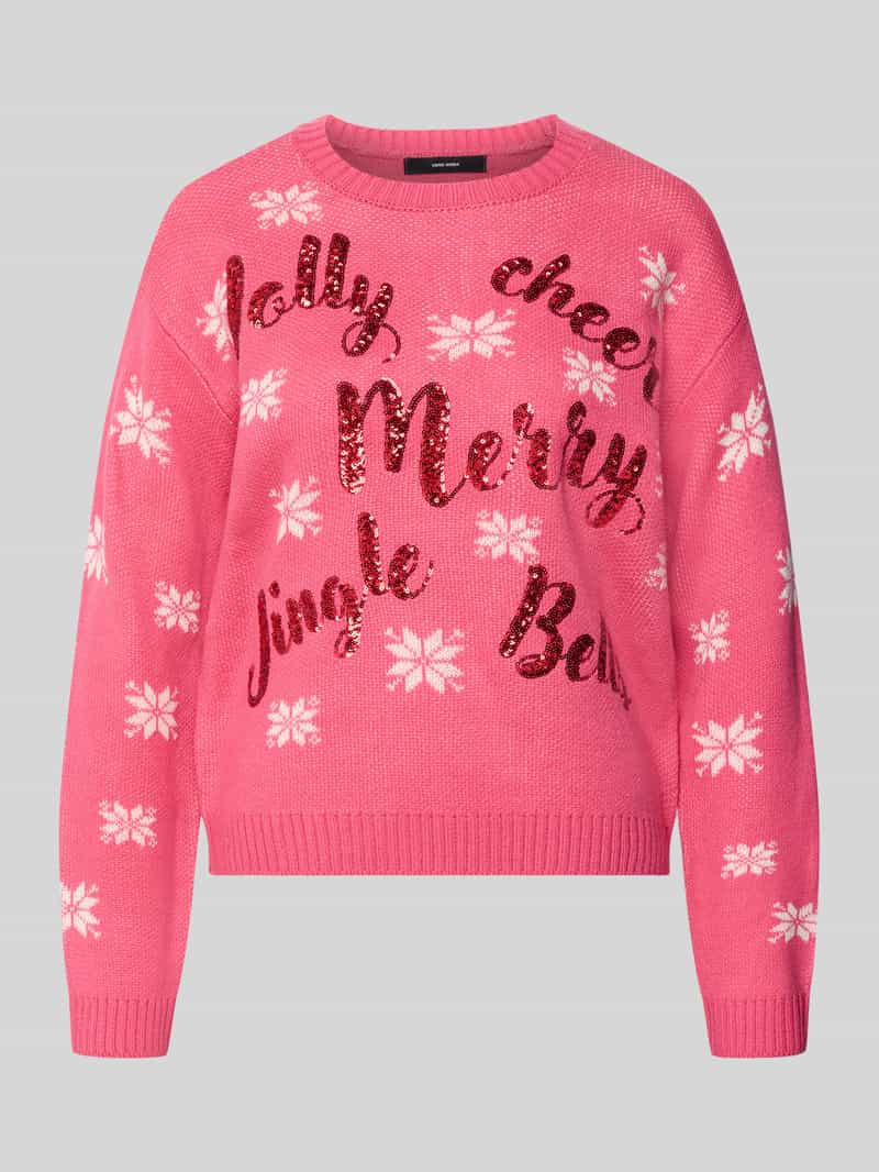 Vero Moda Regular fit pullover met pailletten-opschrift model 'VMJOLLY'
