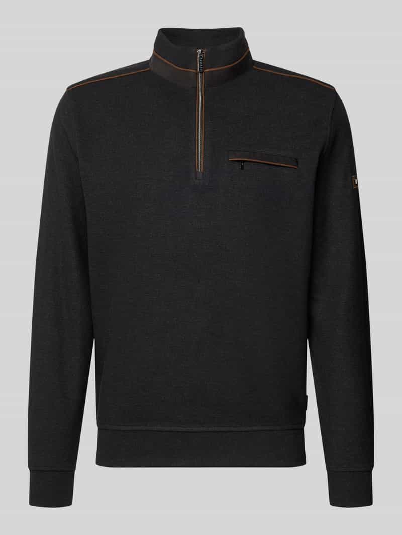 Bugatti Sweatshirt met opstaande kraag en ritssluiting