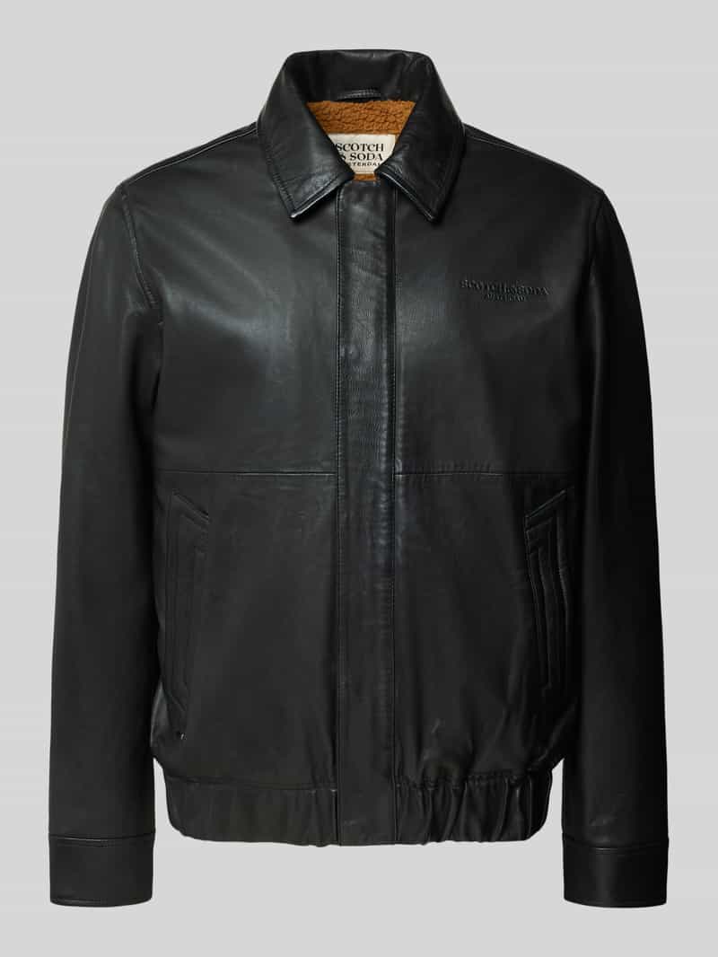 Scotch & Soda Regular fit leren jack van echt schapenleer met platte kraag