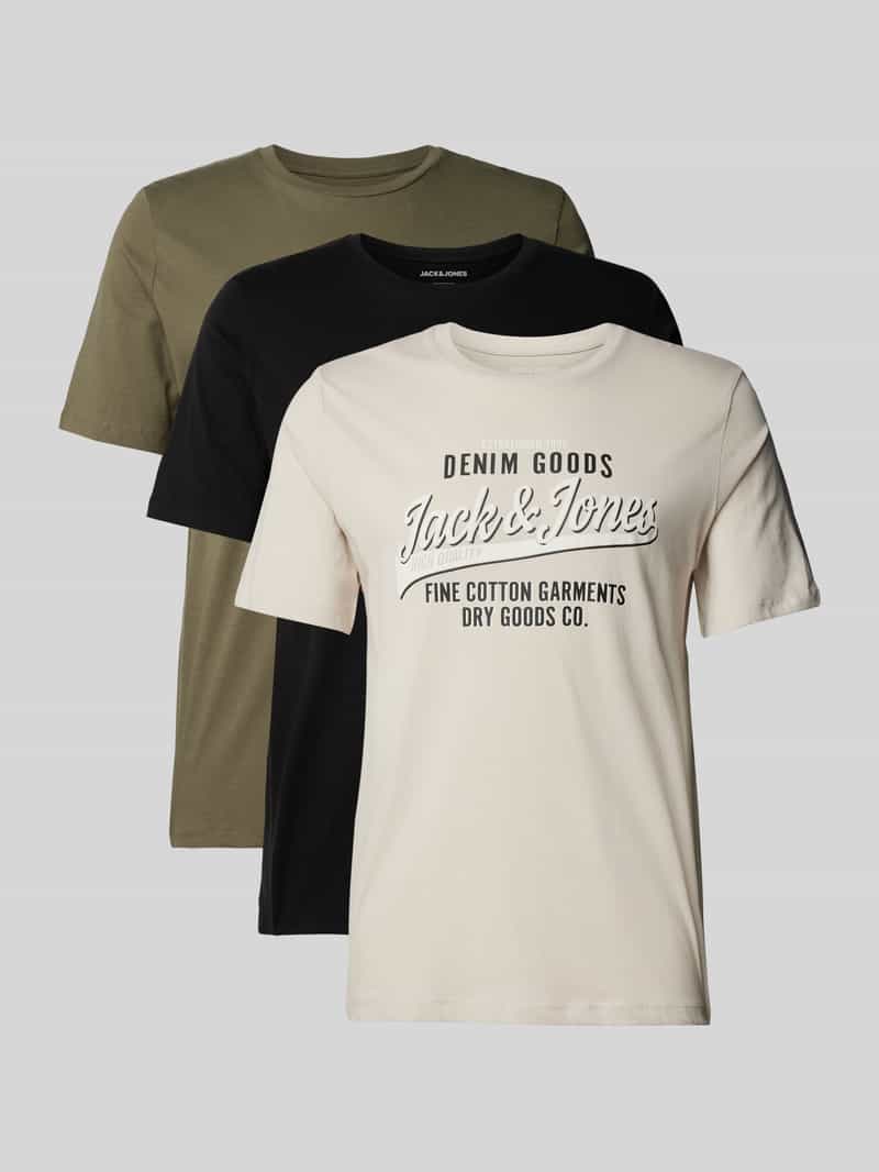 jack & jones T-shirt met labelprint in een set van 3 stuks model 'ETHAN'