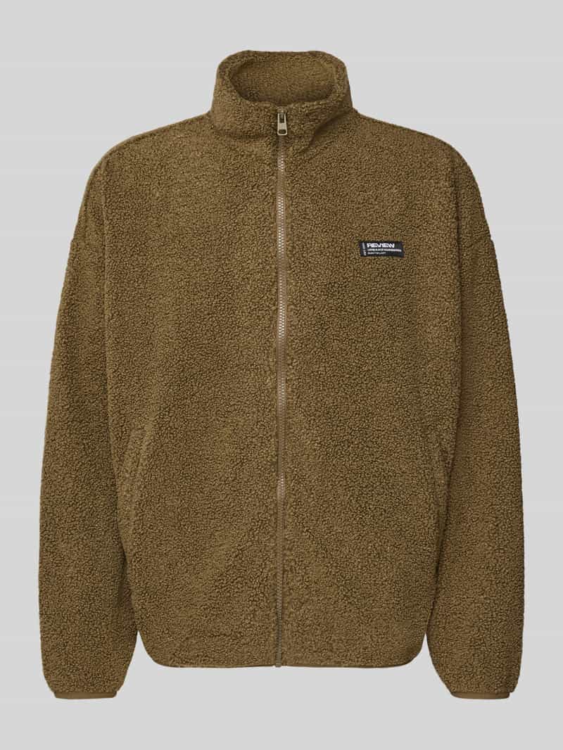 REVIEW Fleecejack met opstaande kraag en labeldetail