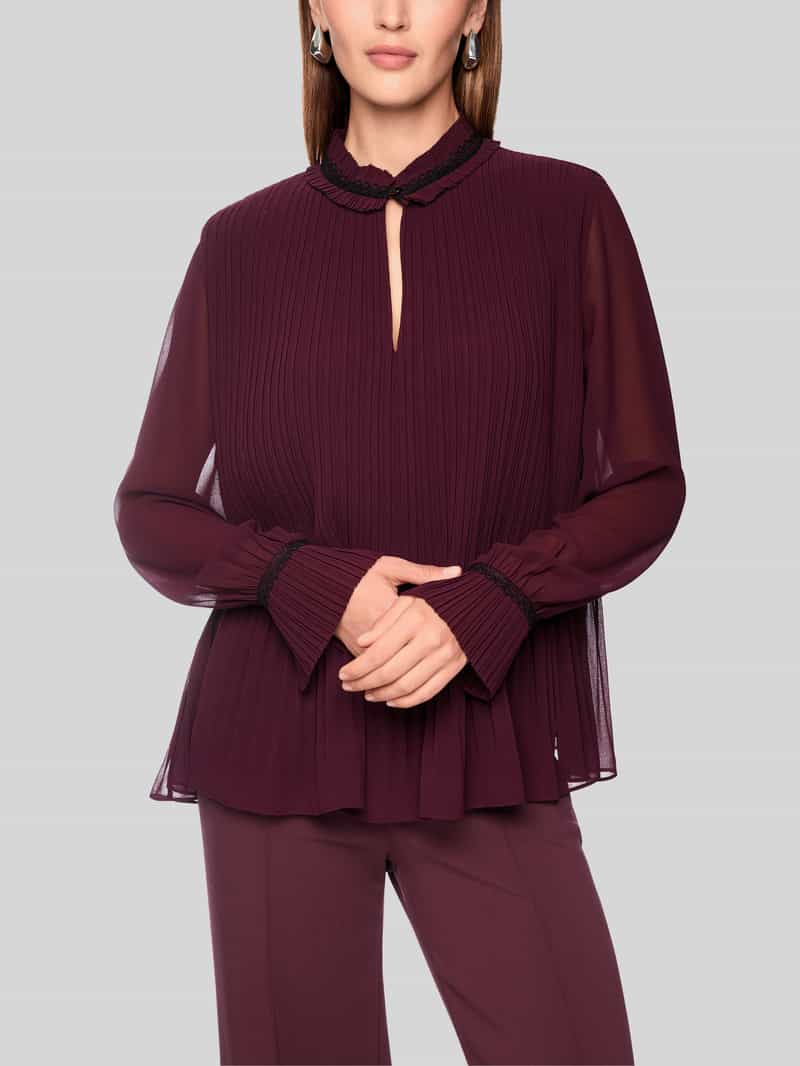 Marc Cain blouse met lange mouwen met kraag met ruches Cut Out