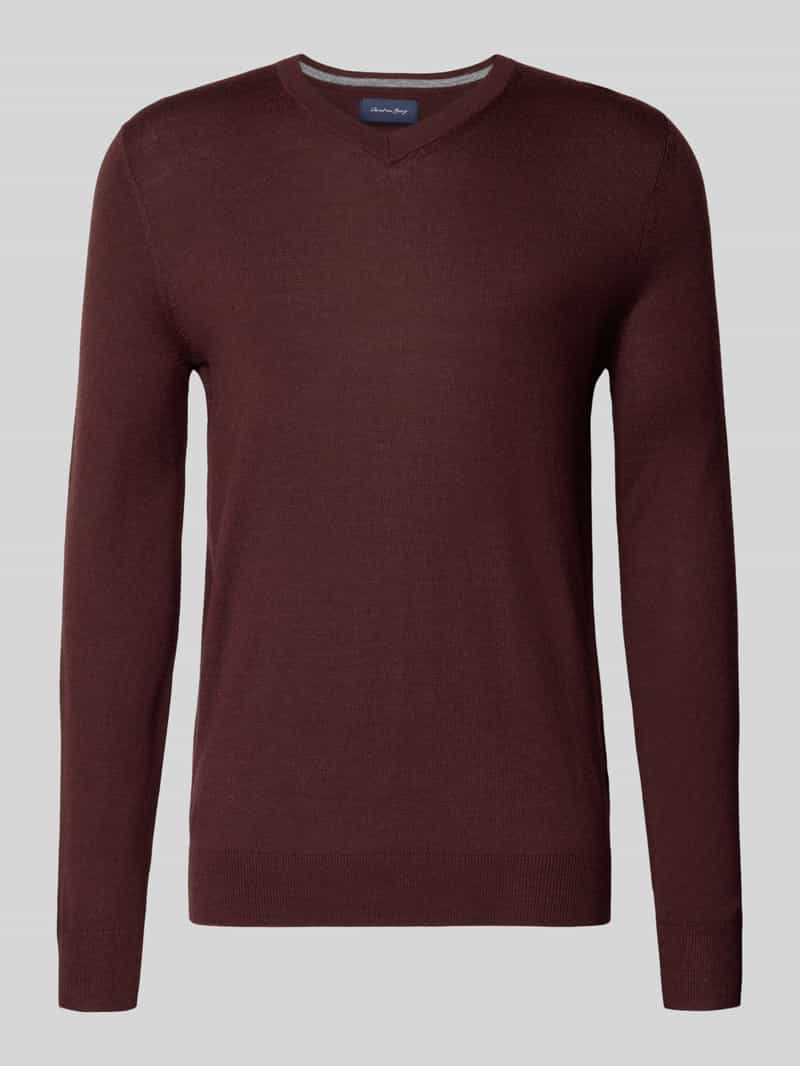 Christian Berg Men Gebreide pullover van wolmix met V-hals