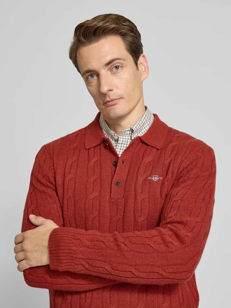 Gant Slim fit shirt met lange mouwen van zuivere wol model 'Cable'