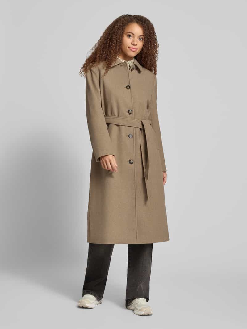 Pieces Regular fit lange jas met strikceintuur model 'AYA'