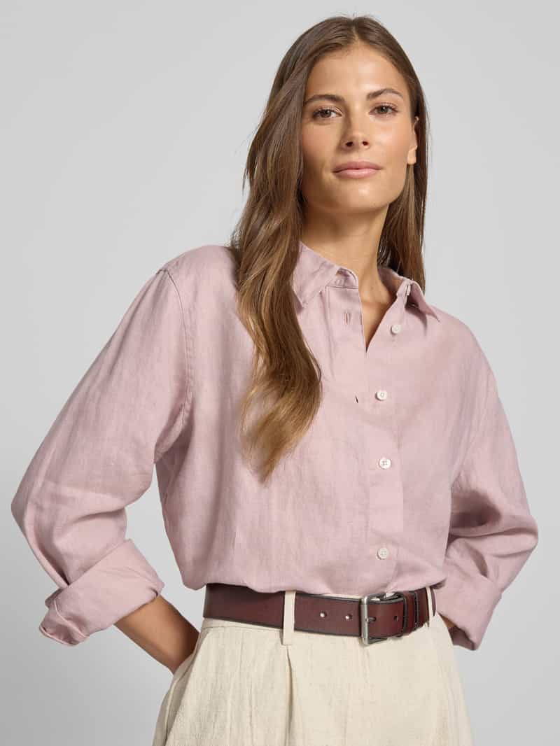 Samsøe Regular fit linnen blouse met overhemdkraag model 'SANOT'