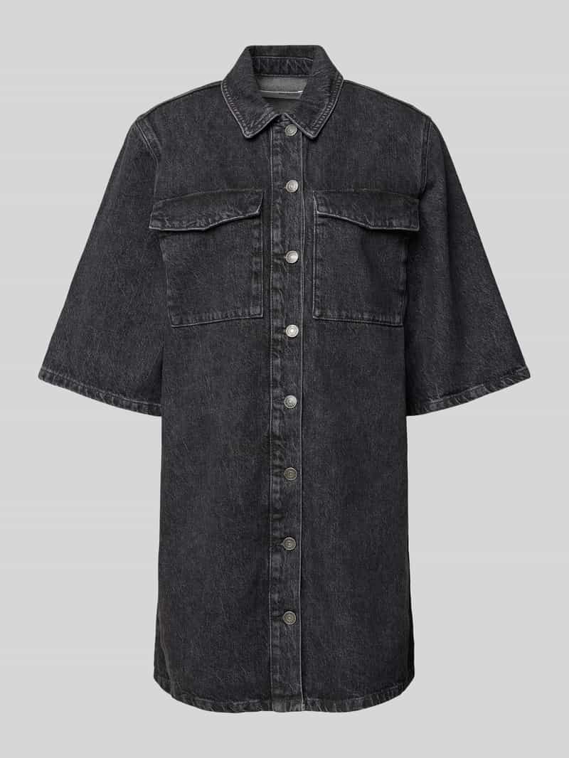 Selected Femme Knielange jeansjurk met paspelzakken op de borst model 'HARPER'