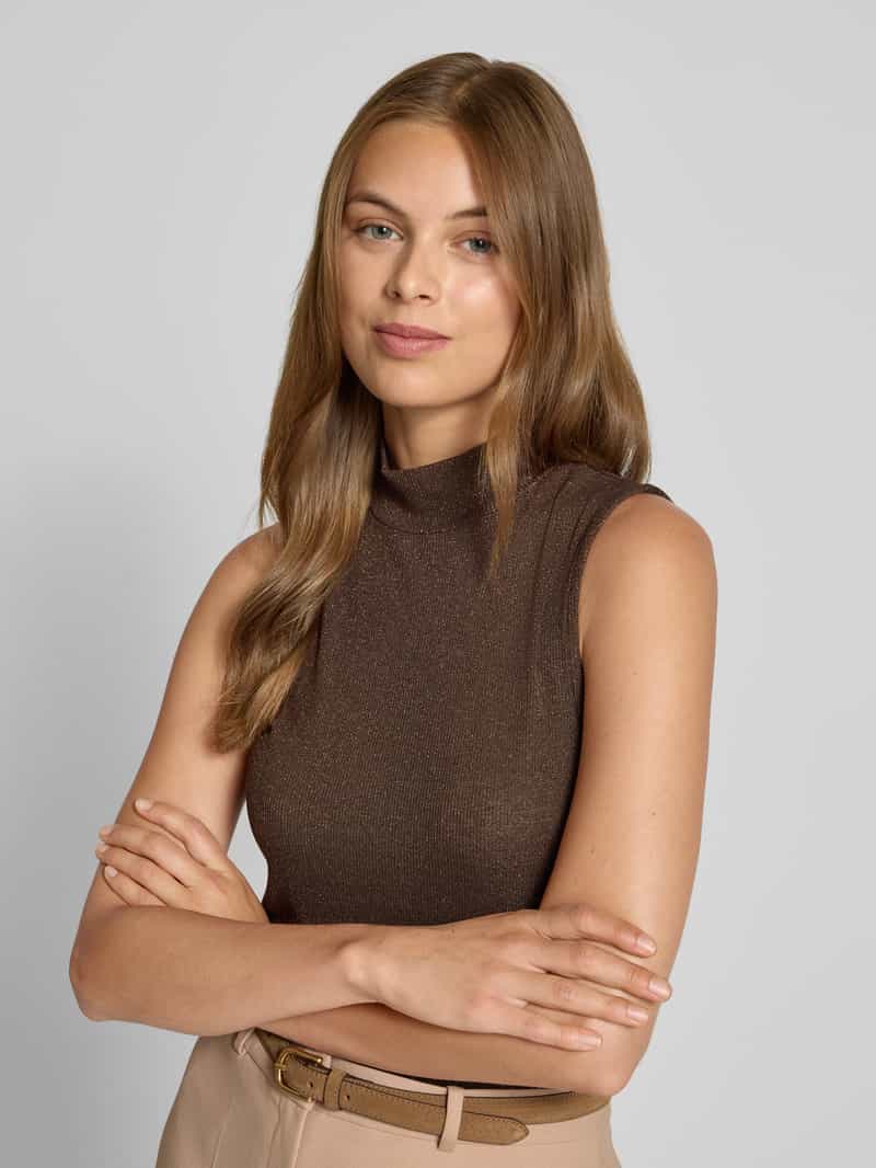 Rich & Royal Glanzende top van viscosemix met opstaande kraag