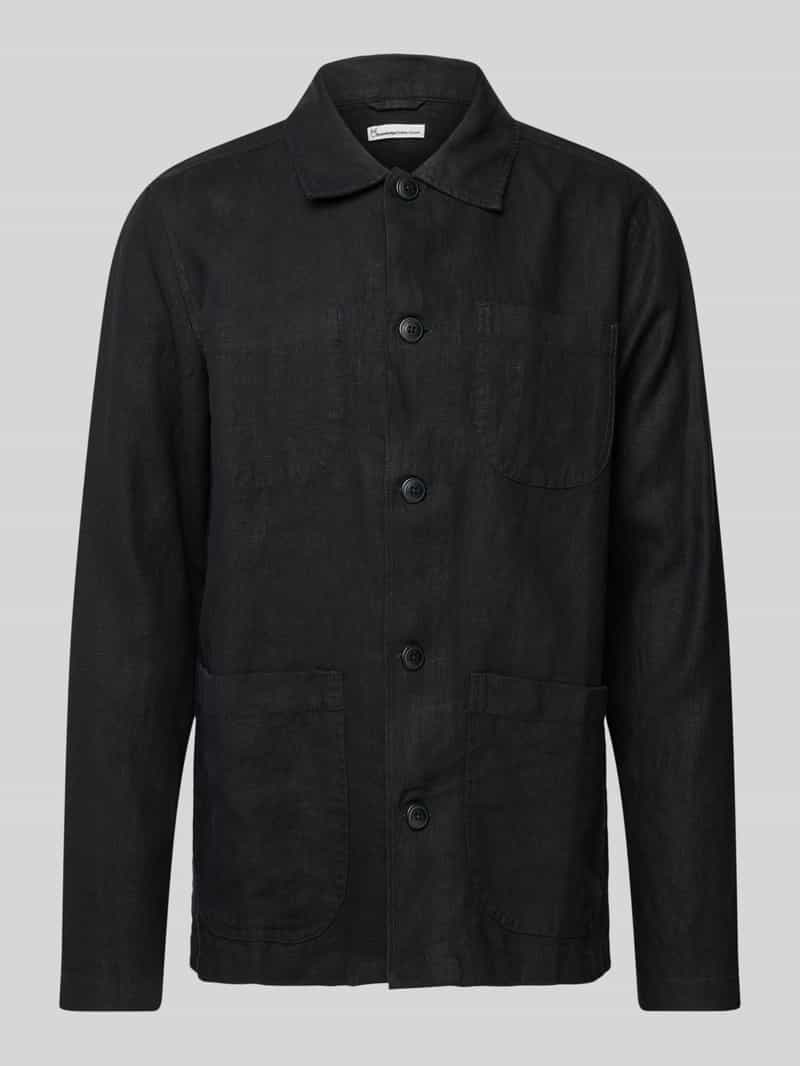 Knowledge Cotton Apparel Overhemdjack van linnen met opgestikte steekzakken