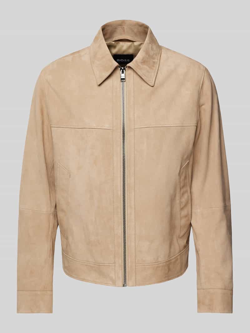 Boss Leren jack met strookzakken model 'Malbano'