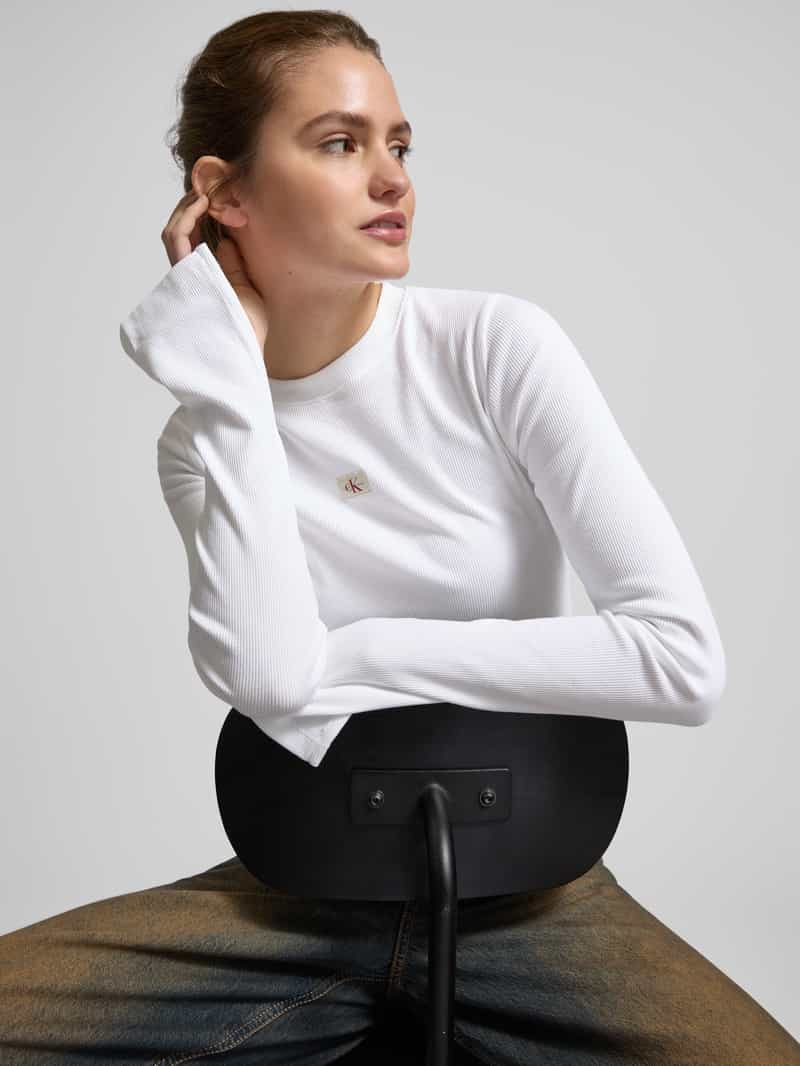 Calvin Klein Jeans Shirt met lange mouwen en geribde ronde hals