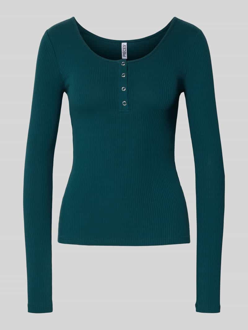 Pieces Slim fit shirt met lange mouwen van katoenmix model 'KITTE'