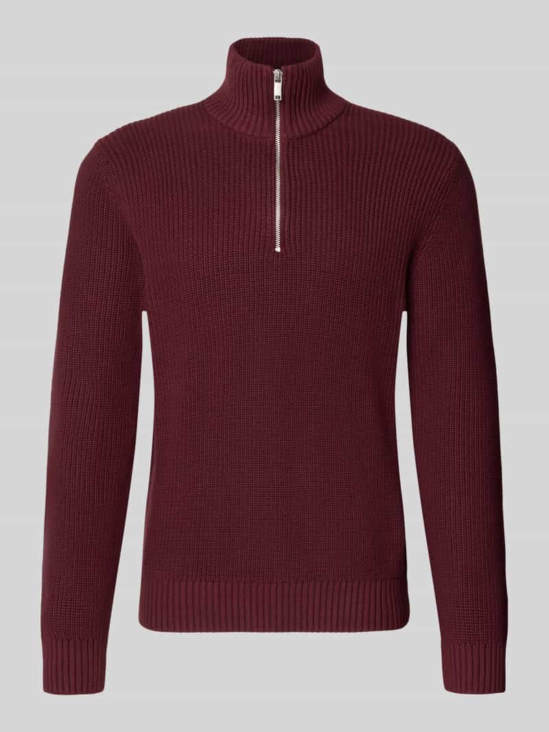 Slim fit gebreide pullover van pure katoen met schipperskraag