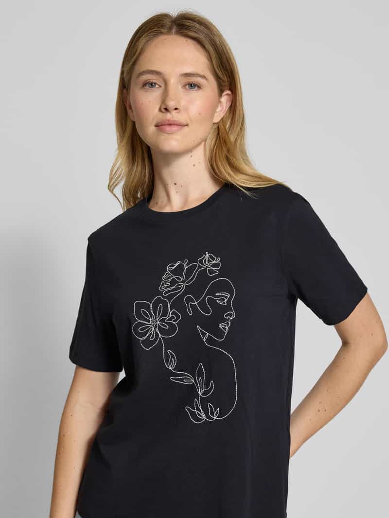 Vila T-shirt met motiefstitching model 'SYBIL'