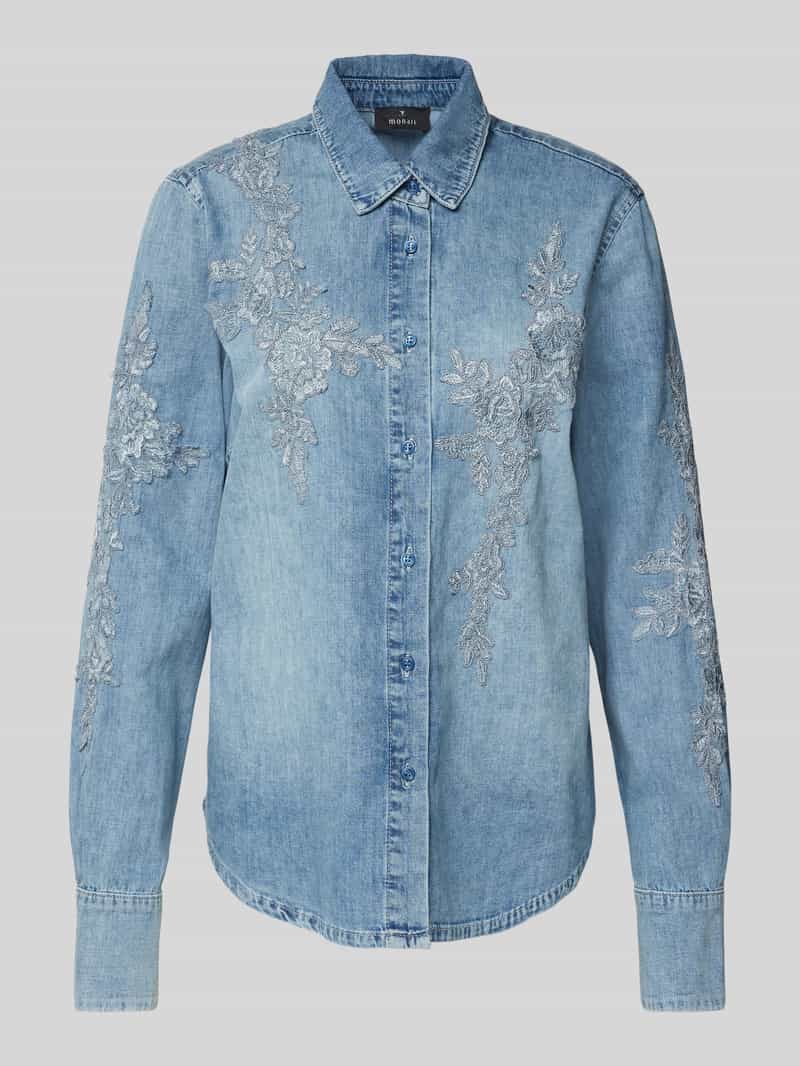 monari Regular fit jeansblouse met kant