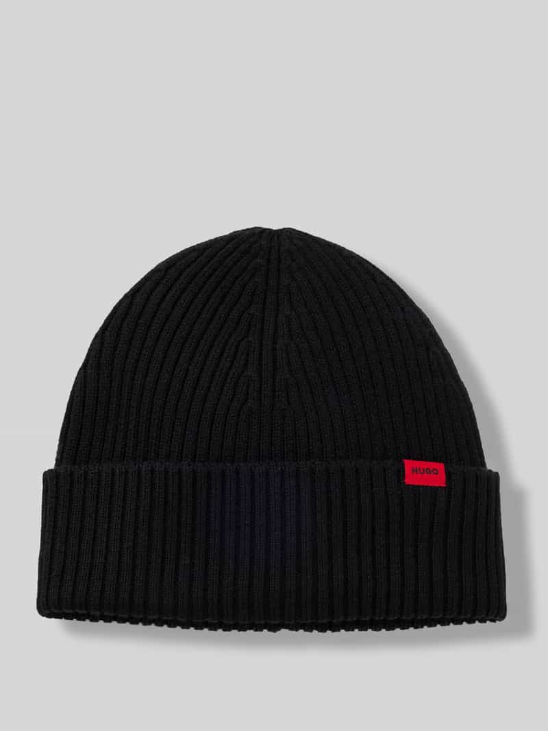 HUGO Beanie van zuivere geribde scheerwol model 'XOLA'