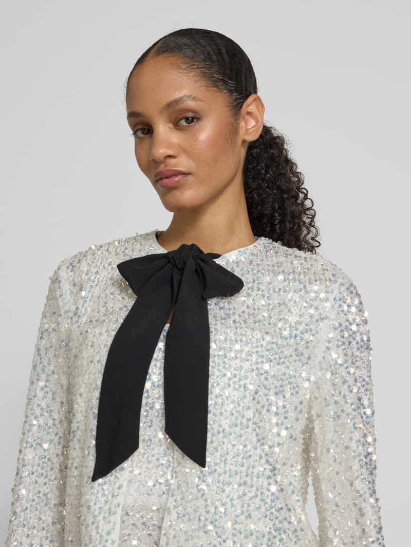 Marc Cain Regular fit blazer met pailletten en strik