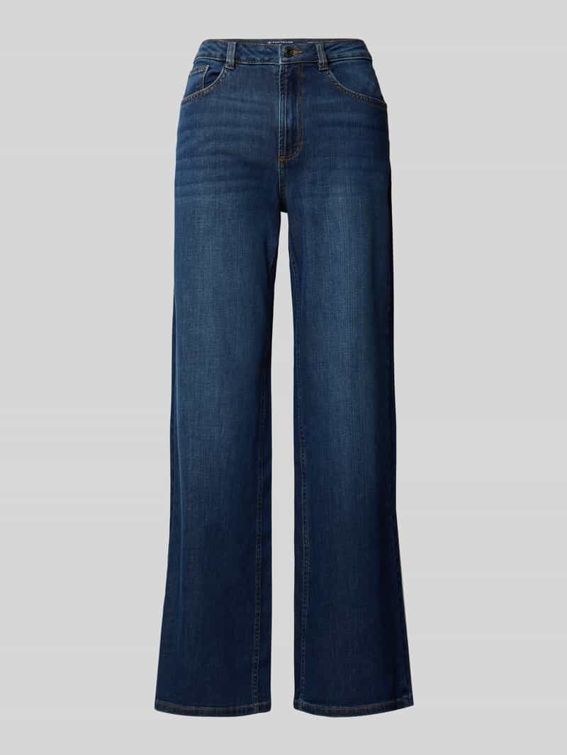Tom Tailor Relaxed fit wide leg jeans van katoenmix met contrasterende stiksels