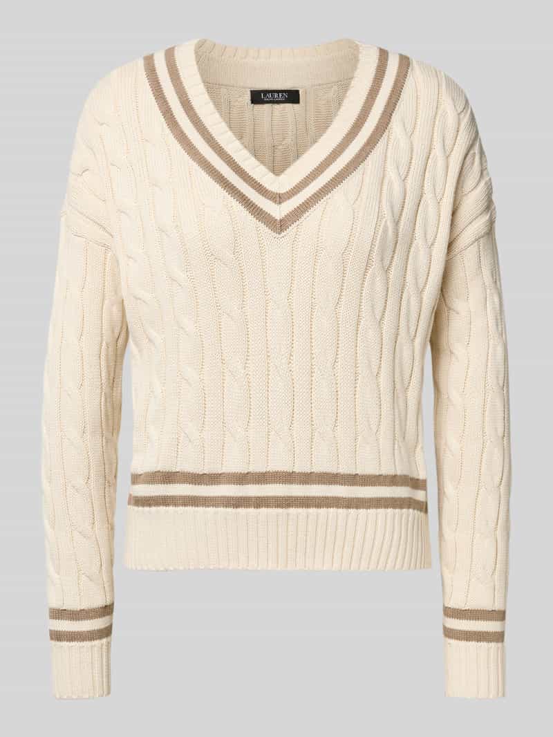 Lauren Ralph Lauren Gebreide pullover met kabelpatroon en V-hals model 'TEDURPH'