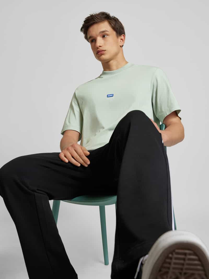 Hugo Blue T-shirt met labelpatch model 'Nieros'