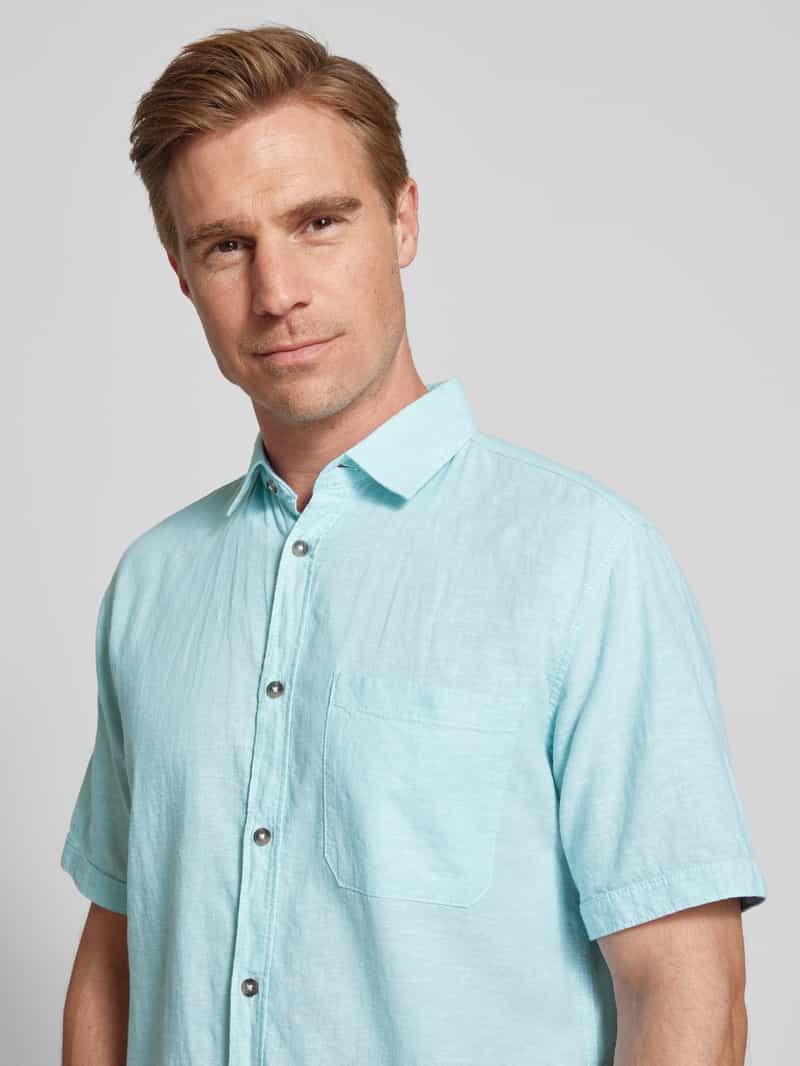 Tom Tailor Regular fit linnen overhemd met korte mouwen