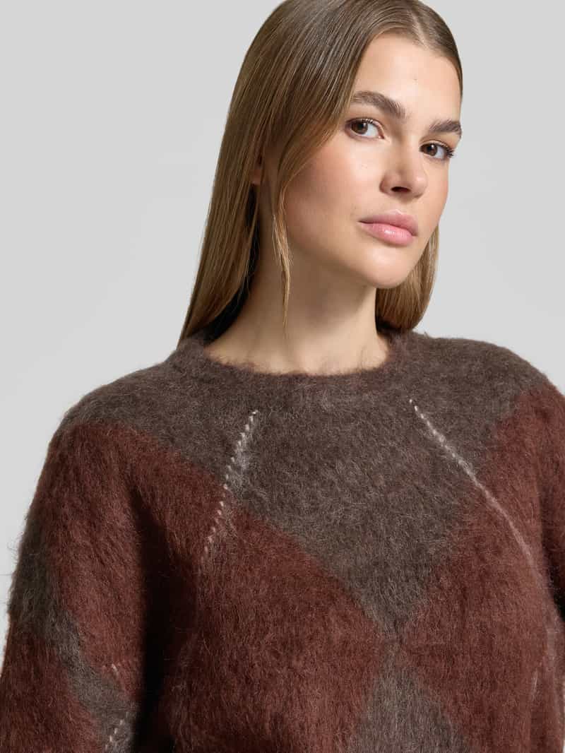 Y.A.S. Gebreide pullover in all-over look met ronde hals bruin, foto 4