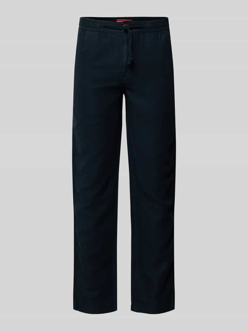 Superdry Straight leg linnen broek met tunnelkoord model 'Merchant'