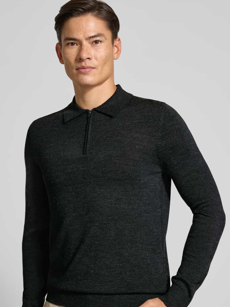 Christian Berg Men Regular fit gebreide pullover van wolmix met platte kraag