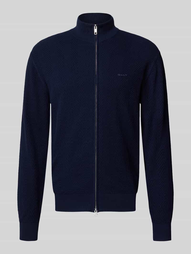 Gant Regular fit gebreid jack van mix van katoen en wol model 'HERRINGBONE TEXTURE ZIP'