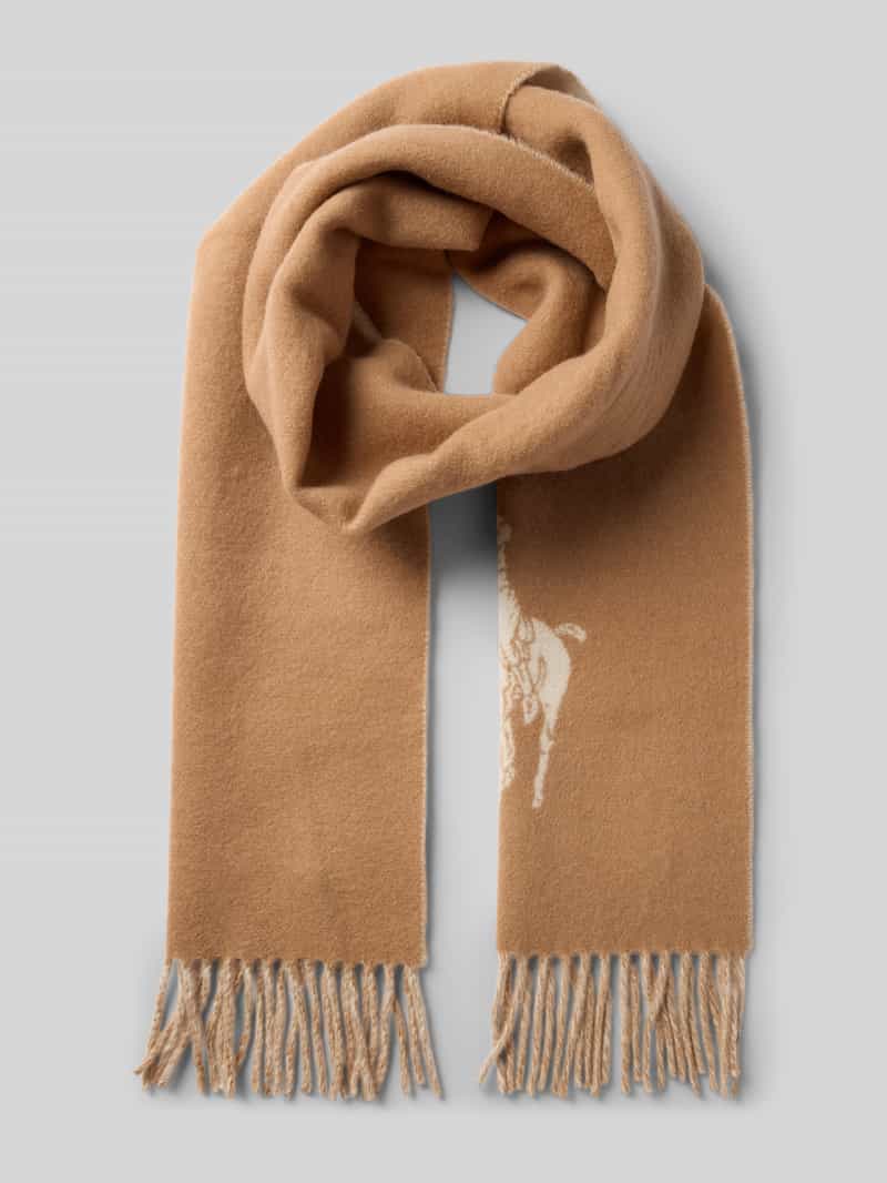 Polo Ralph Lauren Wollen sjaal met logostitching model 'Oblong'