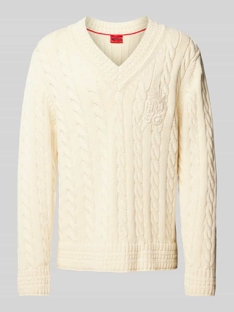 HUGO Gebreide pullover met kabelpatroon en V-hals