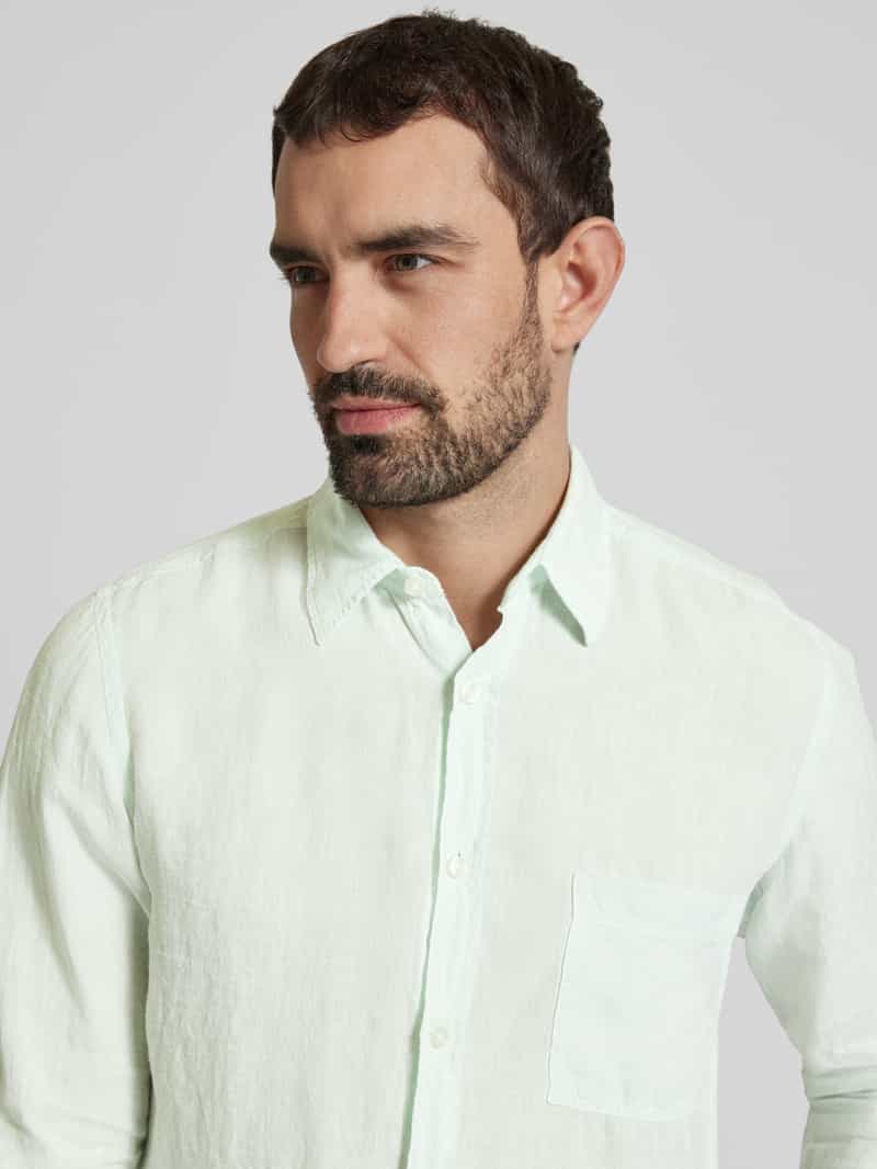 Boss Orange Regular fit linnen overhemd met borstzak model 'Relegant'