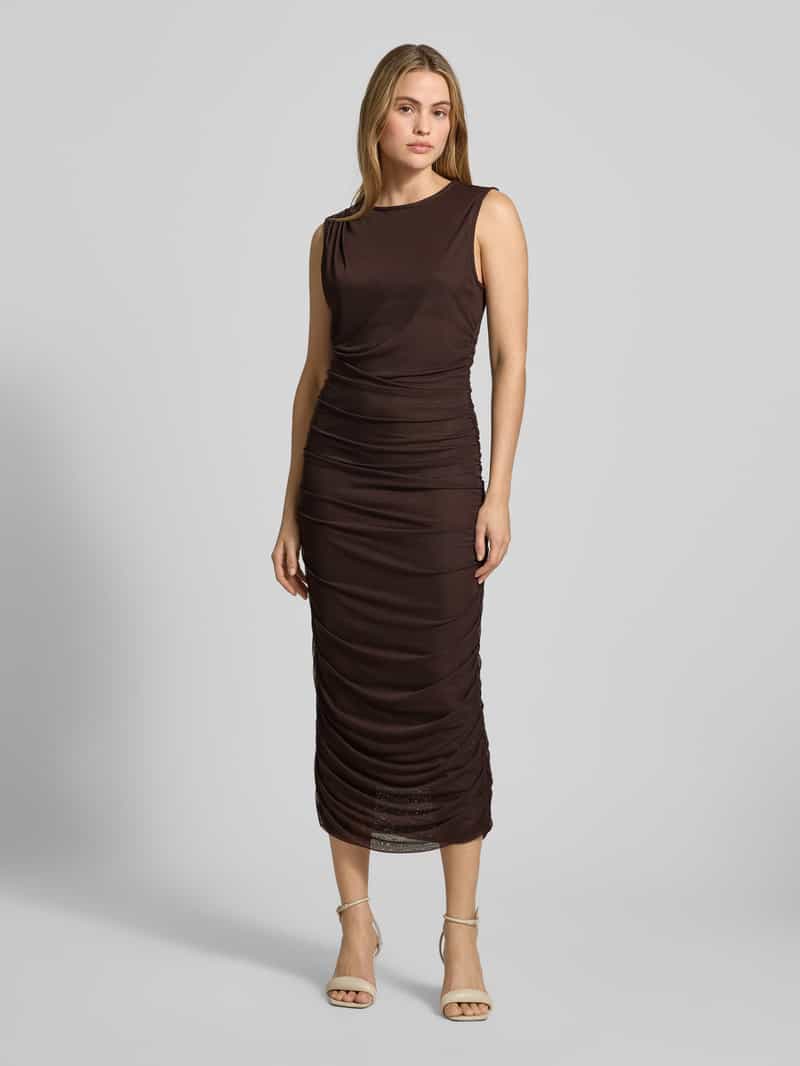 Neo Noir Maxi-jurk met ronde hals Model 'Corilina Solid' donkerbruin, foto 5
