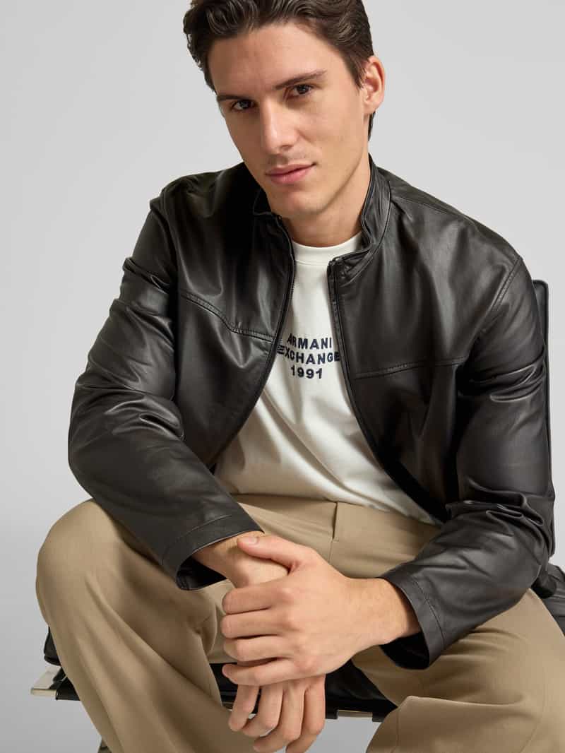 Armani Exchange Leren jack met tweewegritssluiting