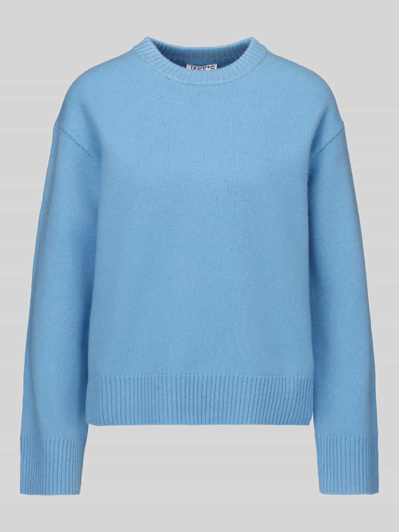 Jake*s Casual Pullover van pure wol met ribboordjes