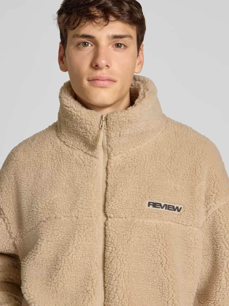 REVIEW Fleecejack met opstaande kraag en labeldetail